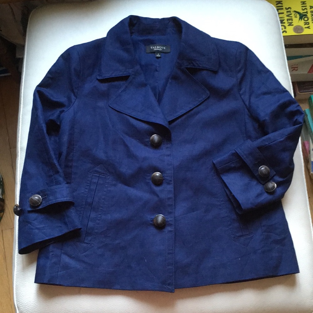 Talbots Navy Blue Linen Coat